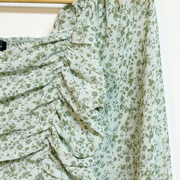 Lulus Sweet Optimism Dusty Sage Floral Print Ruched Long Sleeve Top Size Large - Picture 3 of 8
